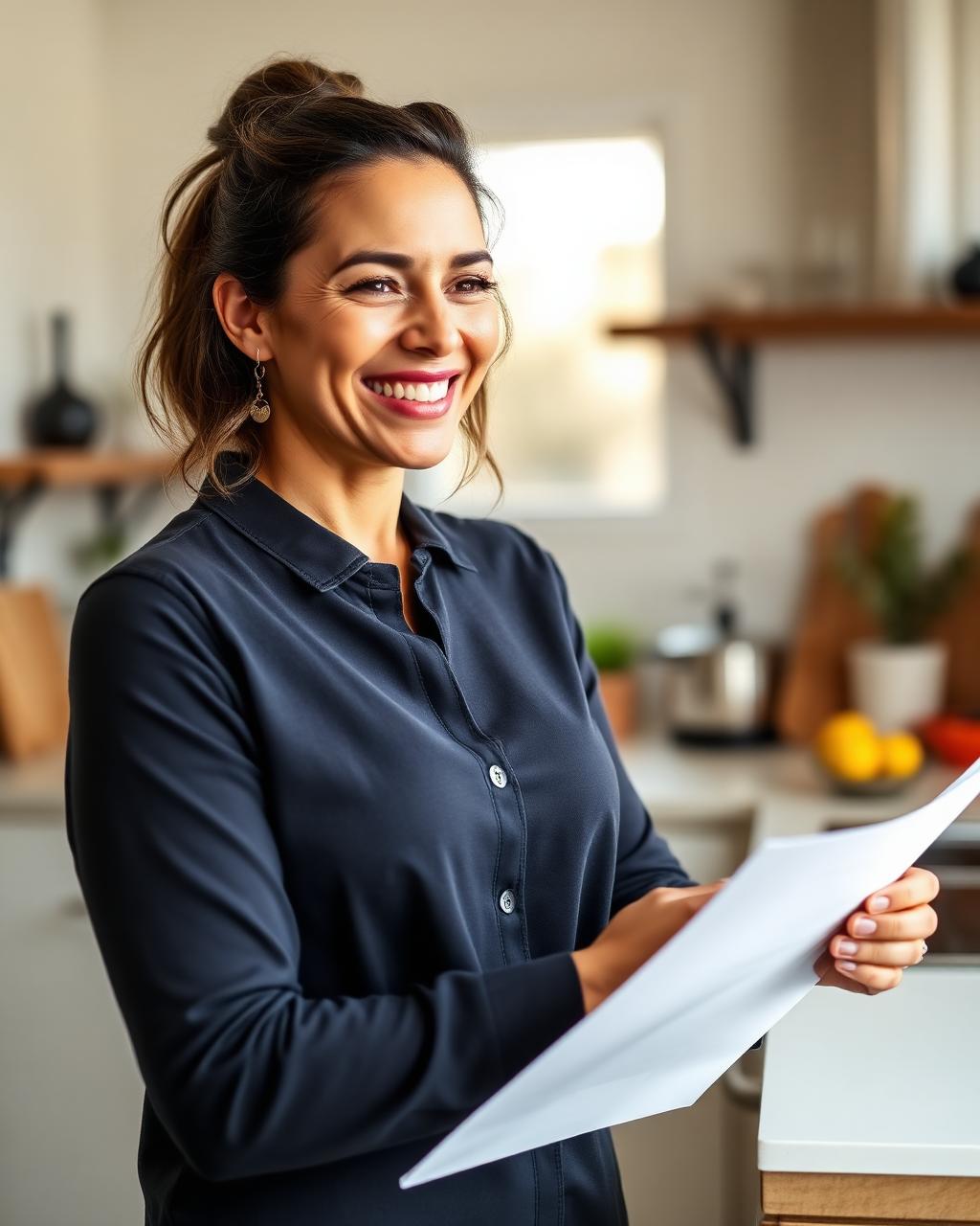 A client reading her debt review clearance certificate at home